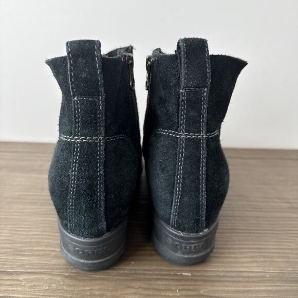 Sorel Joan Of Arctic Wedge Black Nubuck Suede Leather Chelsea Ankle Boot Sz 8.5 - Picture 4 of 8